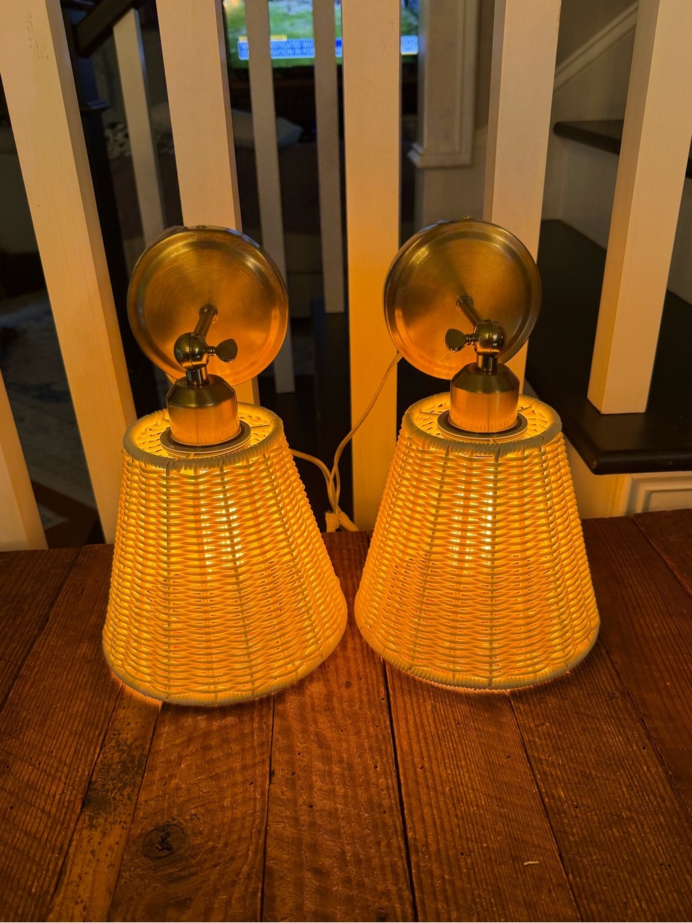 Pair of BOHO Woven Rattan Wall Sconces
